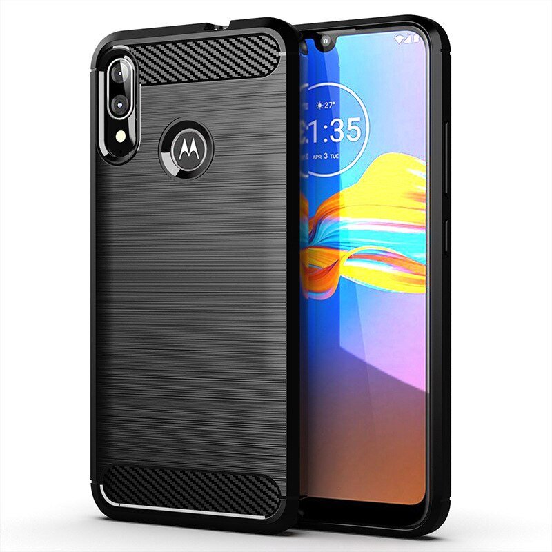 Capa carbono Capa flexível de TPU para Motorola Moto E6 Plus preta