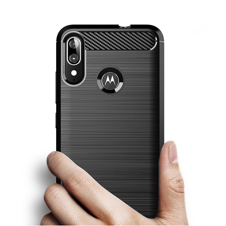 Capa carbono Capa flexível de TPU para Motorola Moto E6 Plus preta