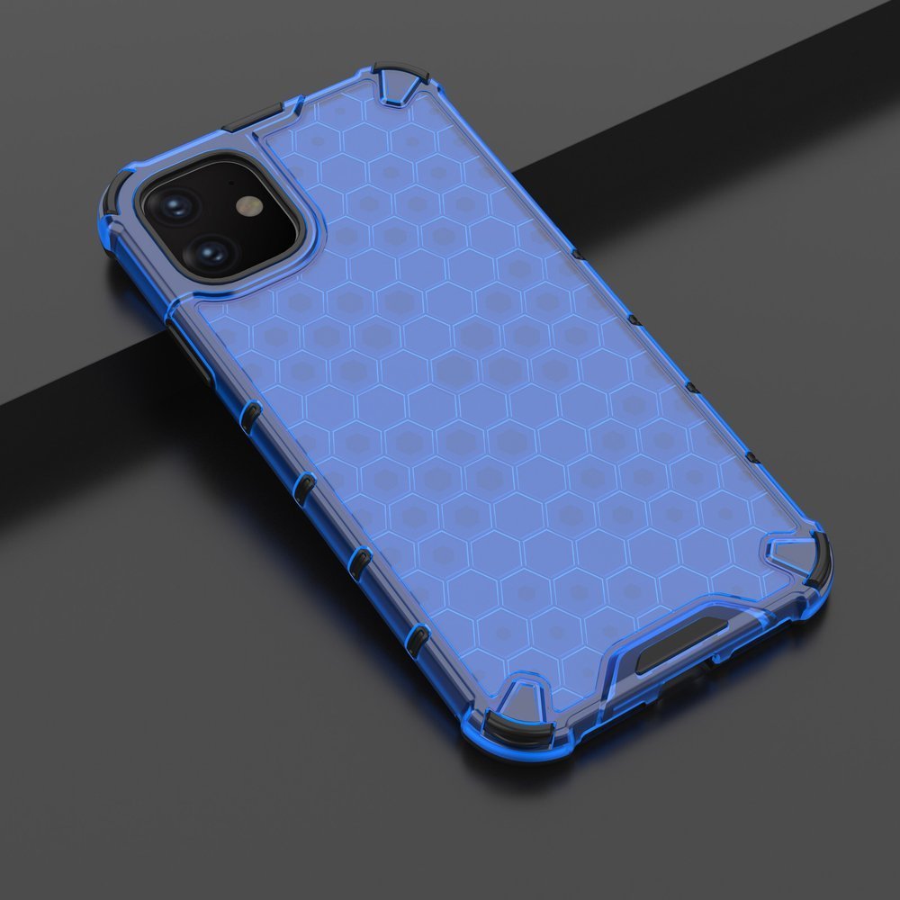 Capa de armadura de favo de mel com pára-choque de TPU para iPhone 11 azul