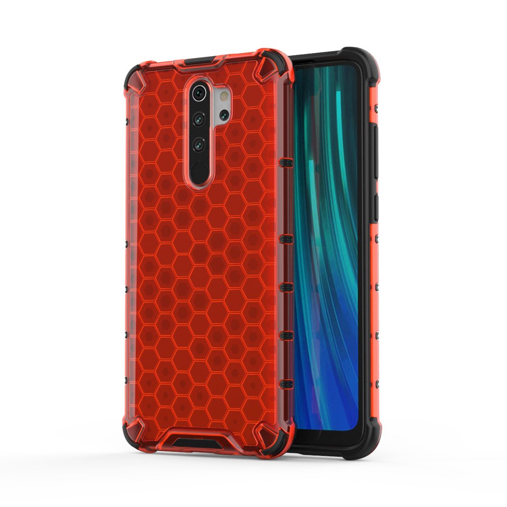 Capa de armadura em caixa de favo de mel com pára-choque de TPU para Xiaomi Redmi Note 8 Pro vermelho