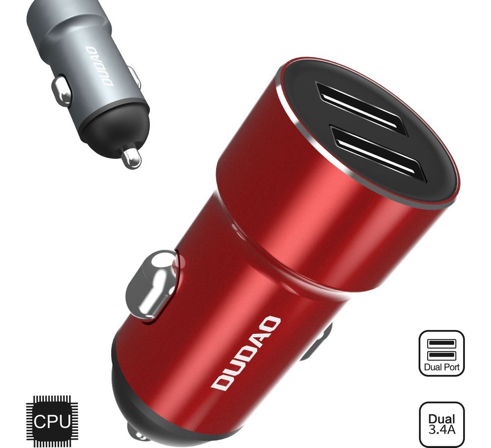 Carregador universal inteligente para carro Dudao 2.4A 2x USB vermelho (R6 vermelho)