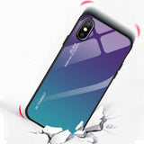 Tampa durável de vidro gradiente com parte traseira de vidro temperado iPhone XS  -  iPhone X verde-roxo