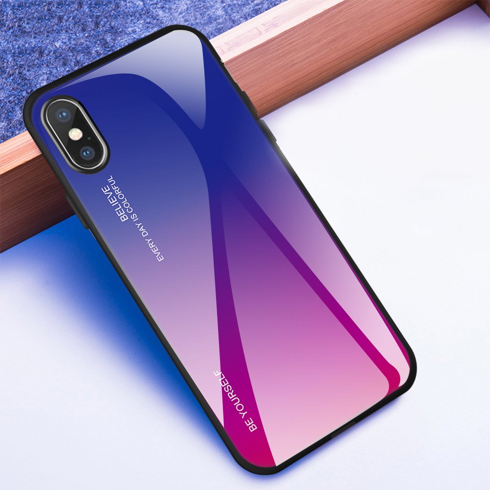 Tampa durável de vidro gradiente com parte traseira de vidro temperado iPhone XS  -  iPhone X rosa