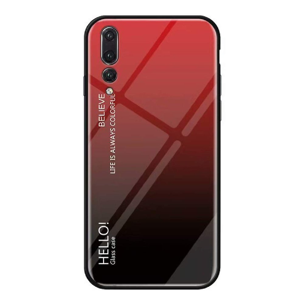Tampa durável de vidro gradiente com parte traseira de vidro temperado Huawei P20 Pro preto-vermelho