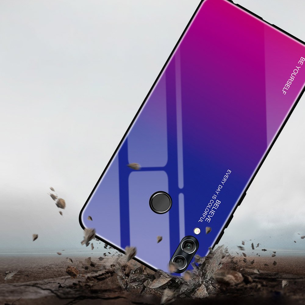 Tampa durável de vidro gradiente com parte traseira de vidro temperado Huawei P Smart 2019 rosa