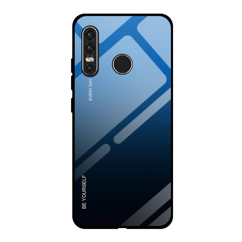 Tampa durável de vidro gradiente com parte traseira de vidro temperado Huawei P30 Lite preto-azul