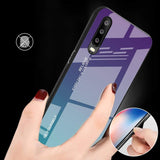 Tampa durável de vidro gradiente com parte traseira de vidro temperado Huawei P30 Pro verde-roxo