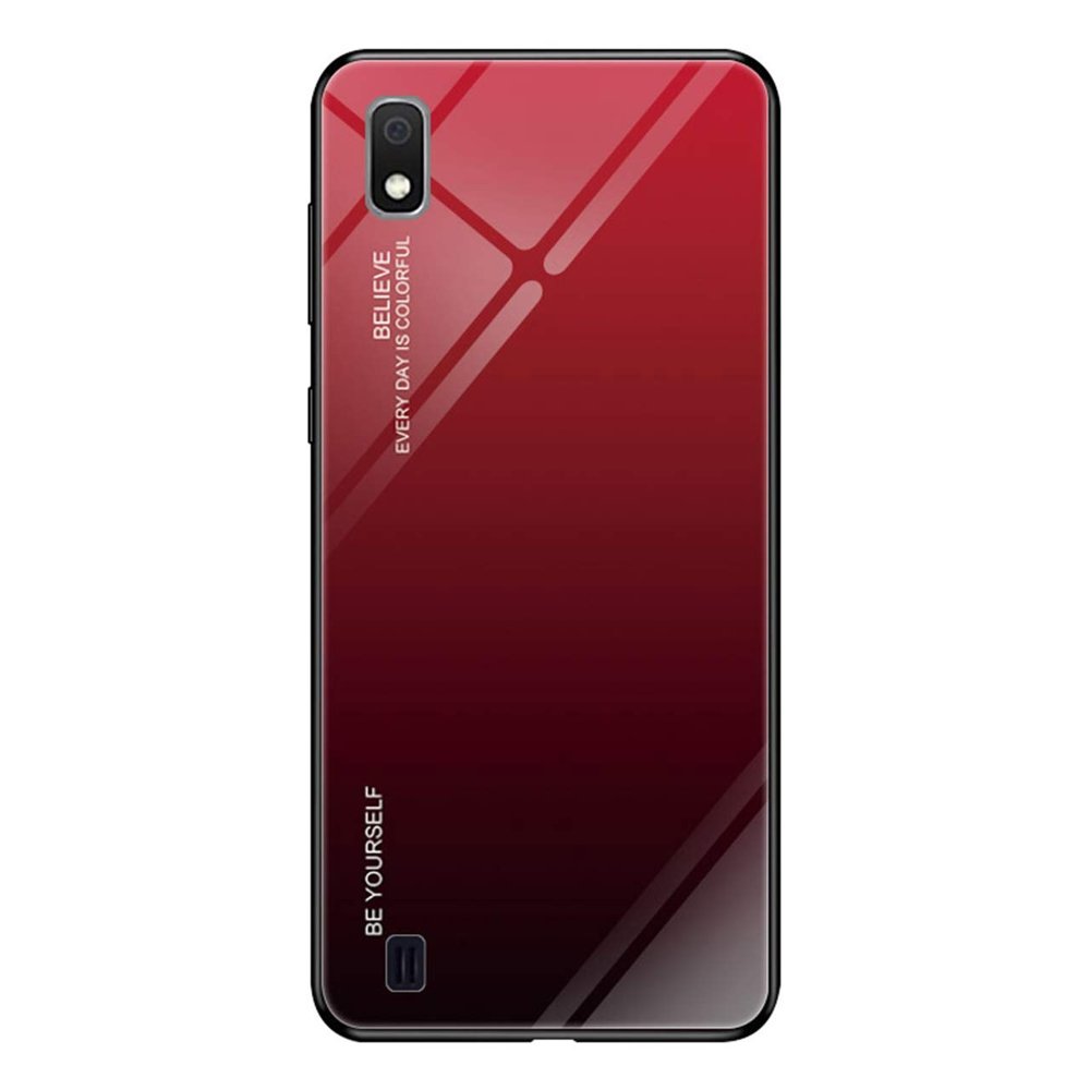 Tampa durável de vidro gradiente com parte traseira de vidro temperado Samsung Galaxy A10 preto-vermelho