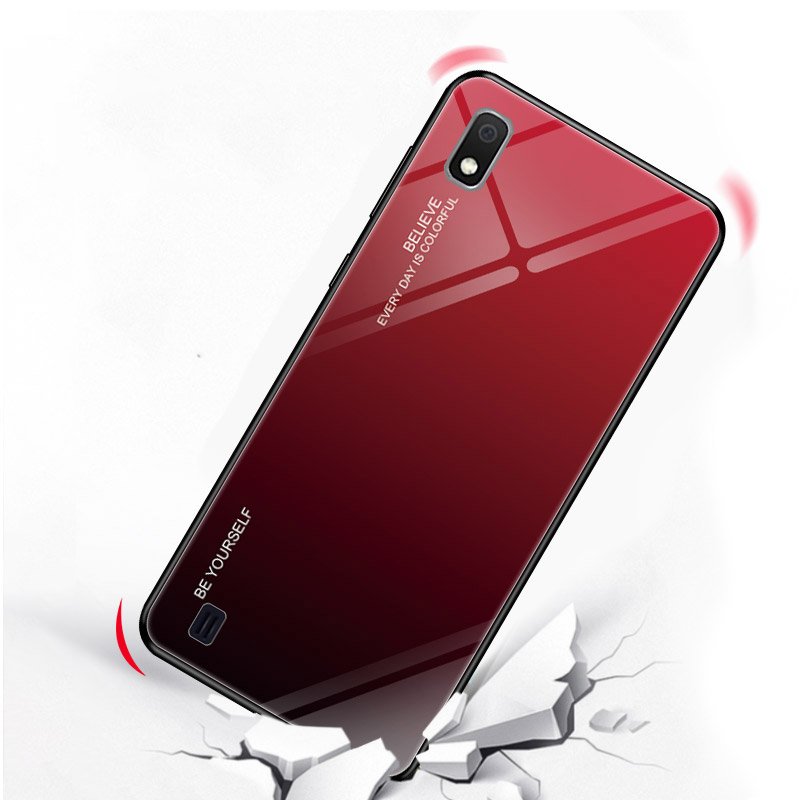 Tampa durável de vidro gradiente com parte traseira de vidro temperado Samsung Galaxy A10 preto-vermelho