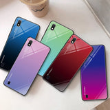 Tampa durável de vidro gradiente com parte traseira de vidro temperado Samsung Galaxy A10 verde-roxo