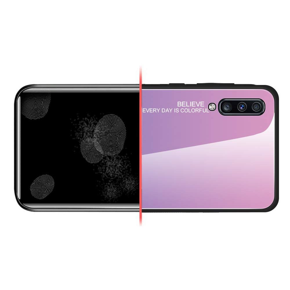 Tampa durável de vidro gradiente com parte traseira de vidro temperado Samsung Galaxy A50s  -  Galaxy A50  -  Galaxy A30s rosa-roxo