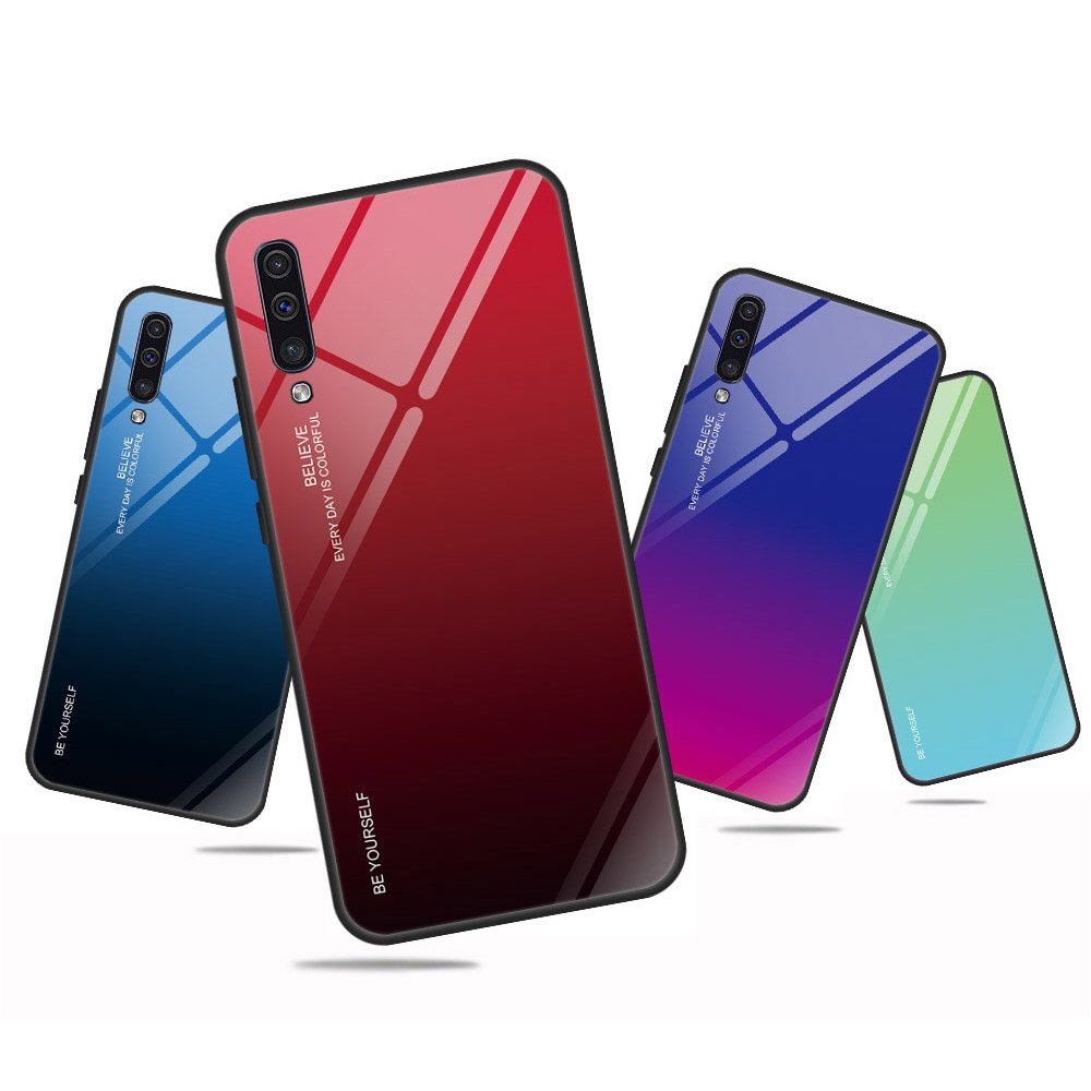 Tampa durável de vidro gradiente com parte traseira de vidro temperado Samsung Galaxy A70 preto-vermelho