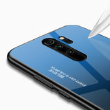 Tampa durável de vidro gradiente com fundo de vidro temperado Xiaomi Redmi Note 8 Pro preto-azul