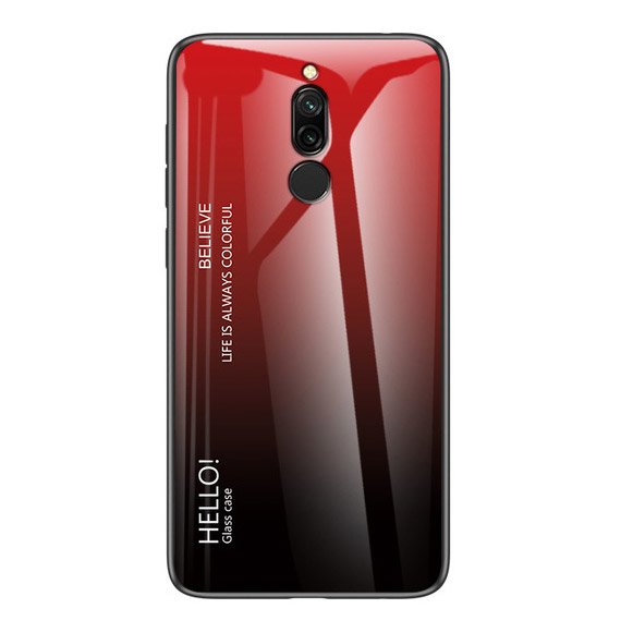 Tampa durável de vidro gradiente com parte traseira de vidro temperado Xiaomi Redmi 8 preto-vermelho