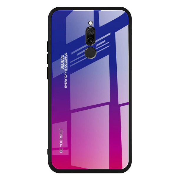 Tampa durável de vidro gradiente com fundo de vidro temperado Xiaomi Redmi 8 rosa-roxo