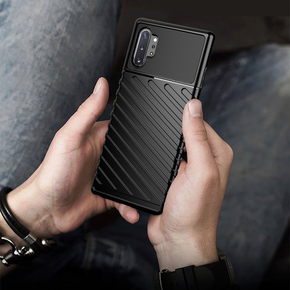 Capa Thunder capa flexível resistente resistente e resistente de TPU para Samsung Galaxy Note 10 Plus preta