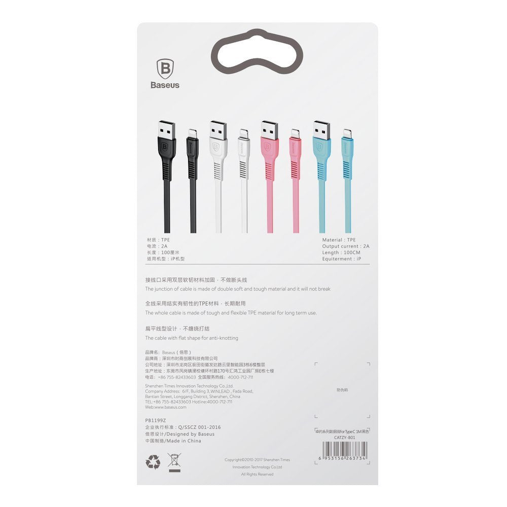 Baseus Tough flat USB - Lightning 2A 1m cabo branco (CALZY-B02)