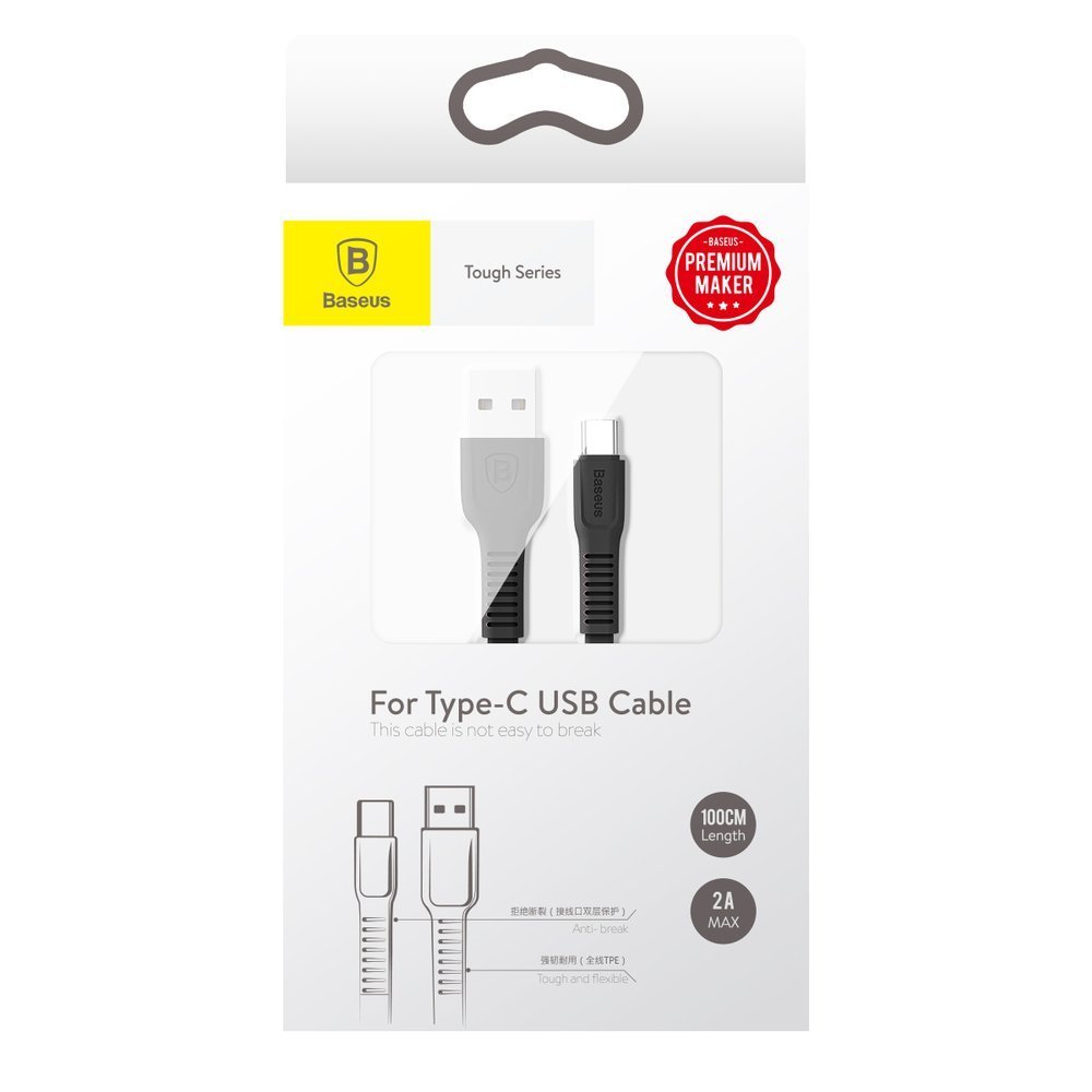 Baseus Tough flat USB - USB Tipo-C 2A 1m cabo preto (CATZY-B01)