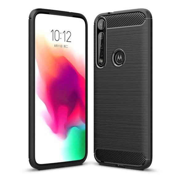 Capa carbono Capa flexível TPU para Motorola One Macro preta