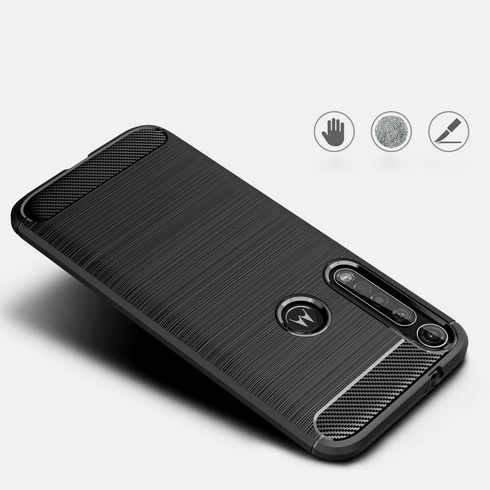 Capa carbono Capa flexível TPU para Motorola One Macro preta