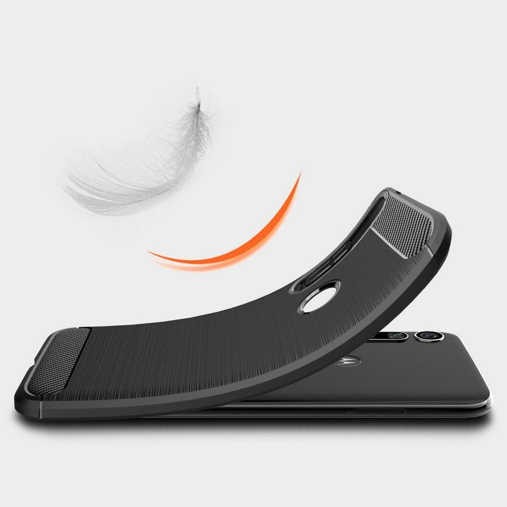 Capa carbono Capa flexível TPU para Motorola One Macro preta