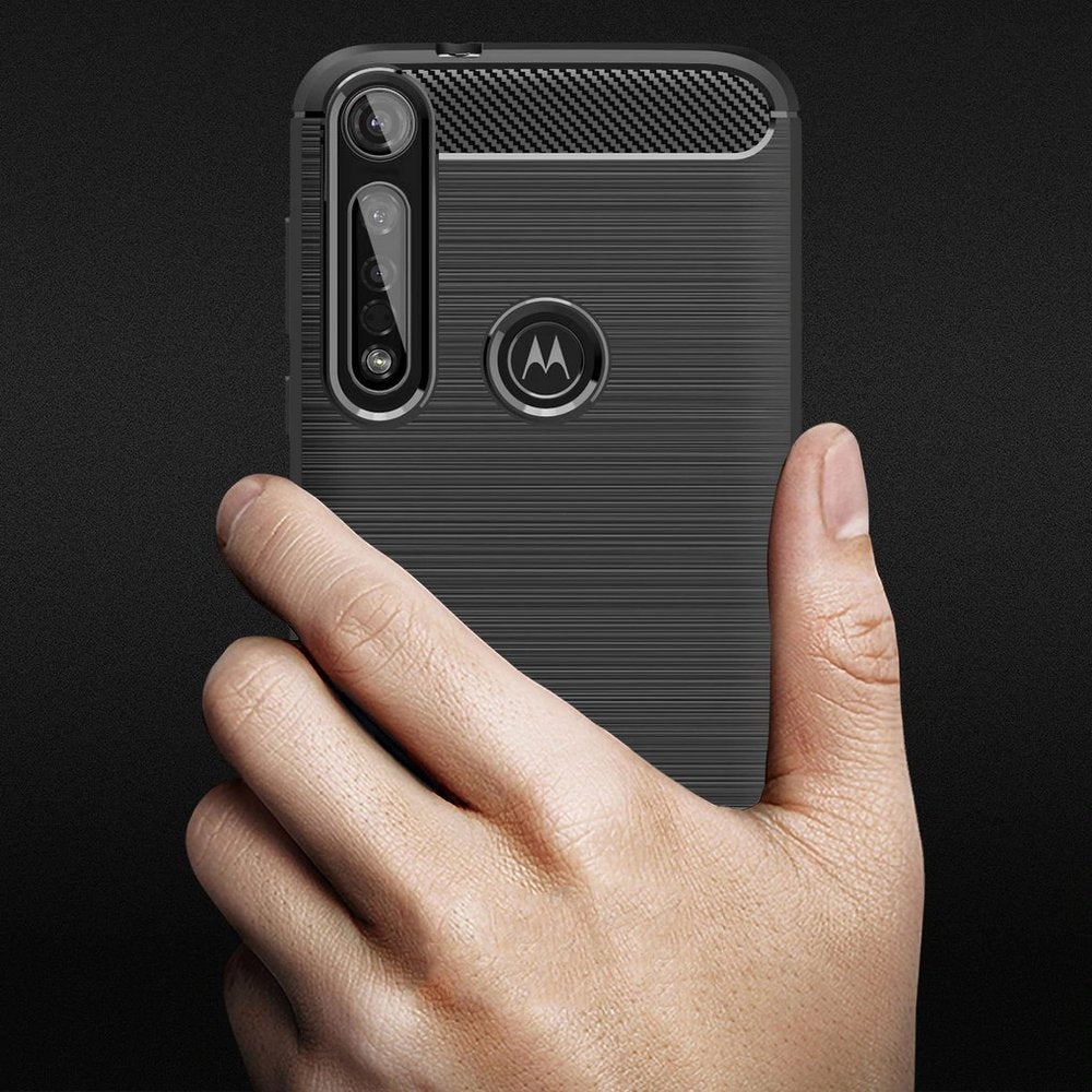 Capa carbono Capa flexível TPU para Motorola One Macro preta