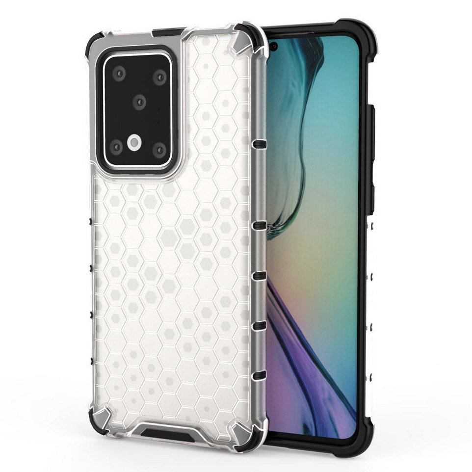 Capa de armadura de favo de mel com proteção de TPU para Samsung Galaxy S20 Ultra transparente