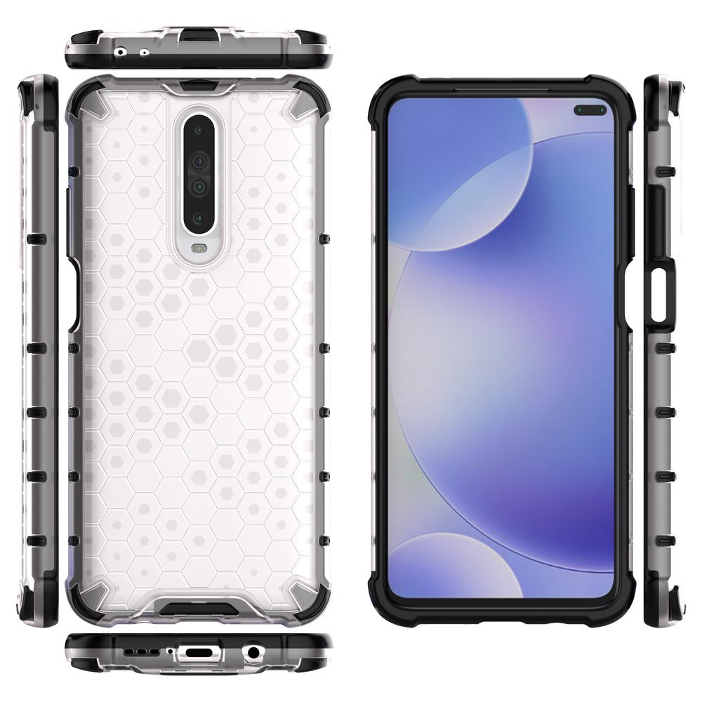 Capa de armadura de favo de mel com pára-choque de TPU para Xiaomi Redmi K30 transparente