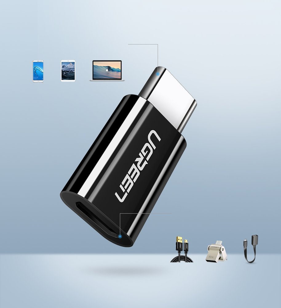 Adaptador Ugren micro USB para USB Tipo-C branco (30154)