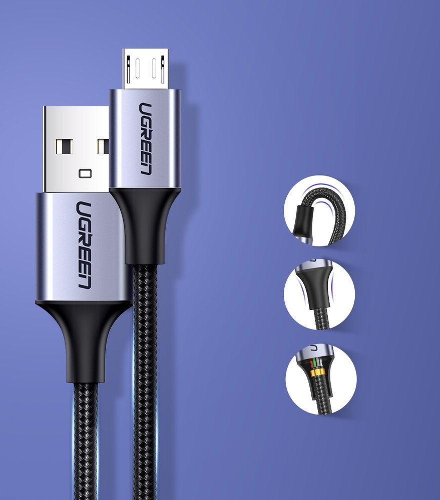 Ugreen USB - cabo micro USB 05m cinza (60145)