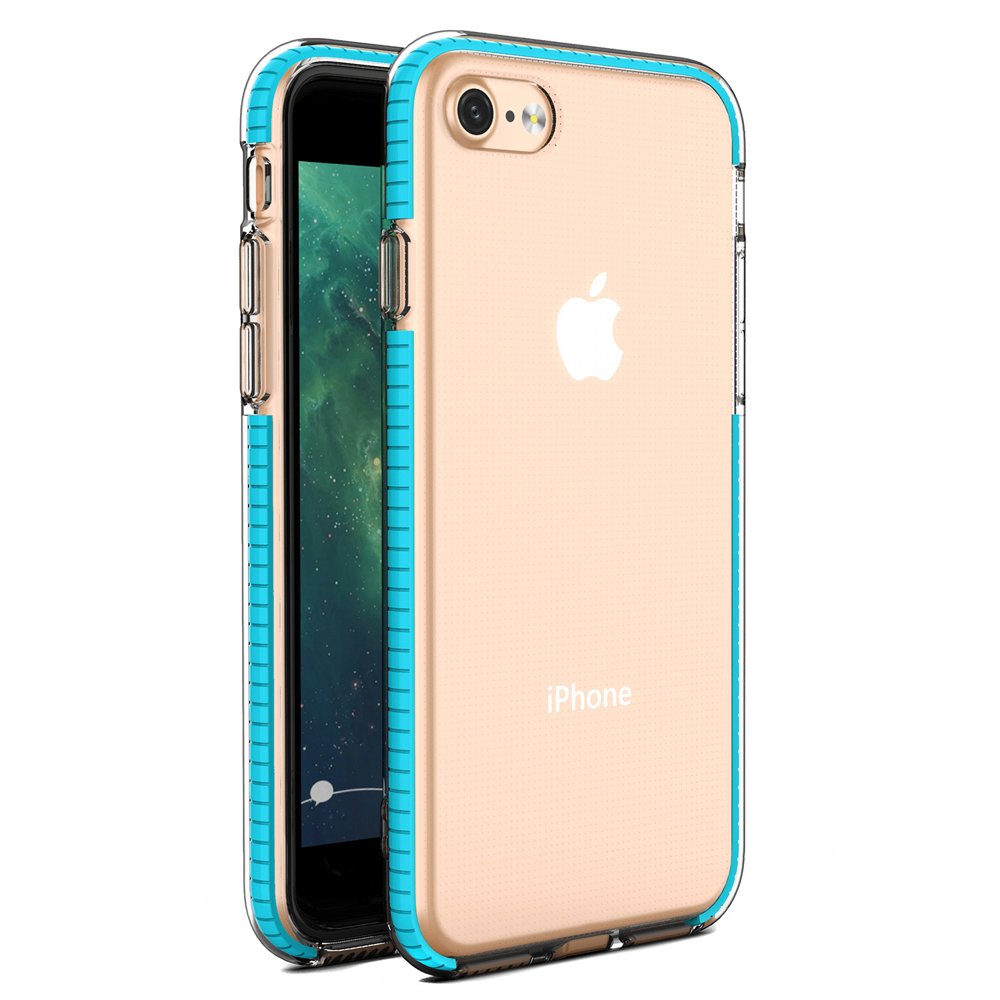 Capa protetora de gel TPU transparente com moldura colorida para iPhone SE 2020  -  iPhone 8  -  iPhone 7 azul claro