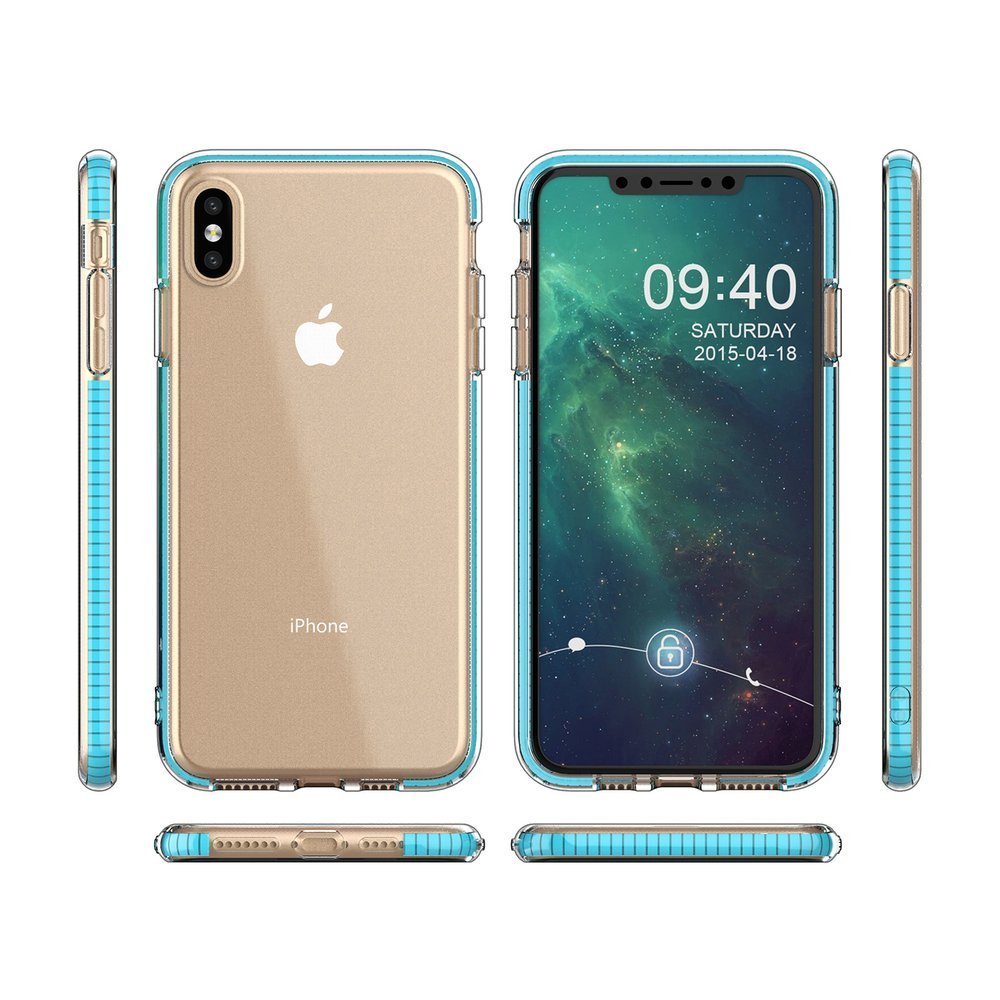 Capa protetora de gel TPU transparente com moldura colorida para iPhone XS  -  iPhone X azul claro