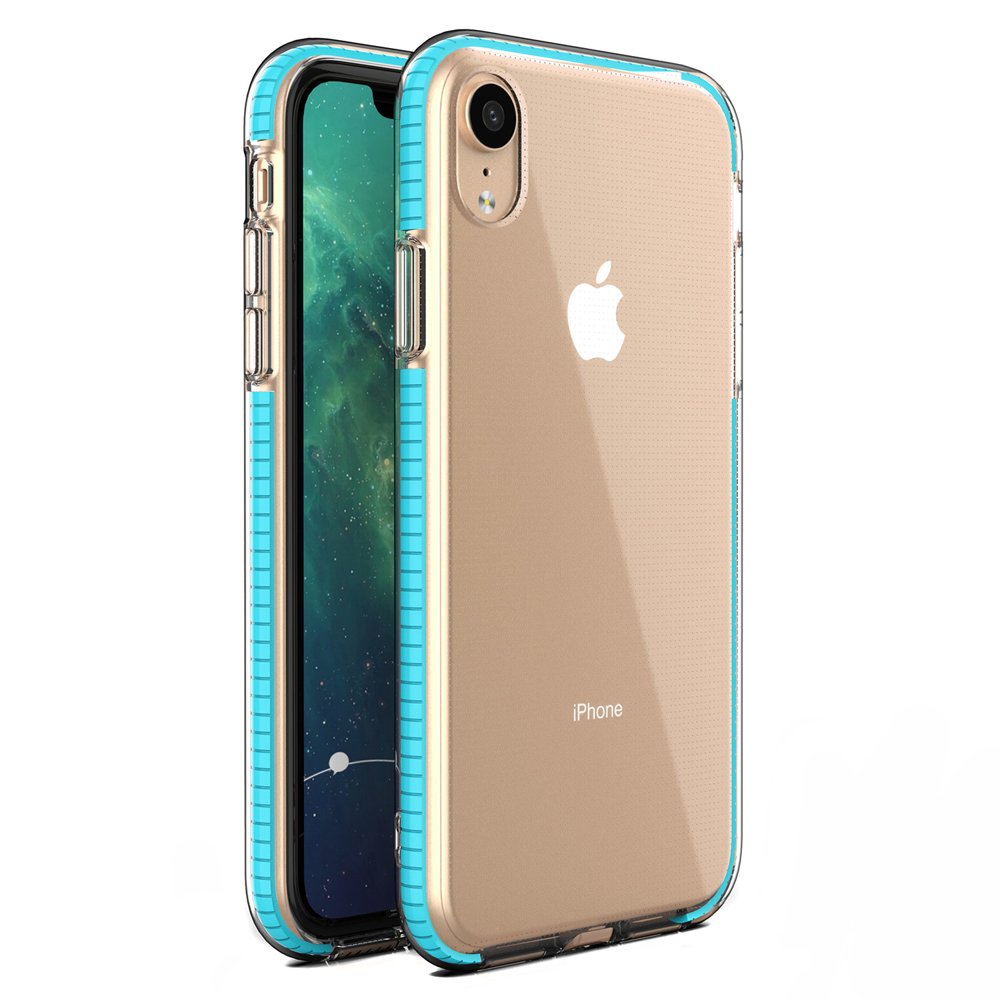 Capa protetora de gel TPU transparente com moldura colorida para iPhone XR azul claro