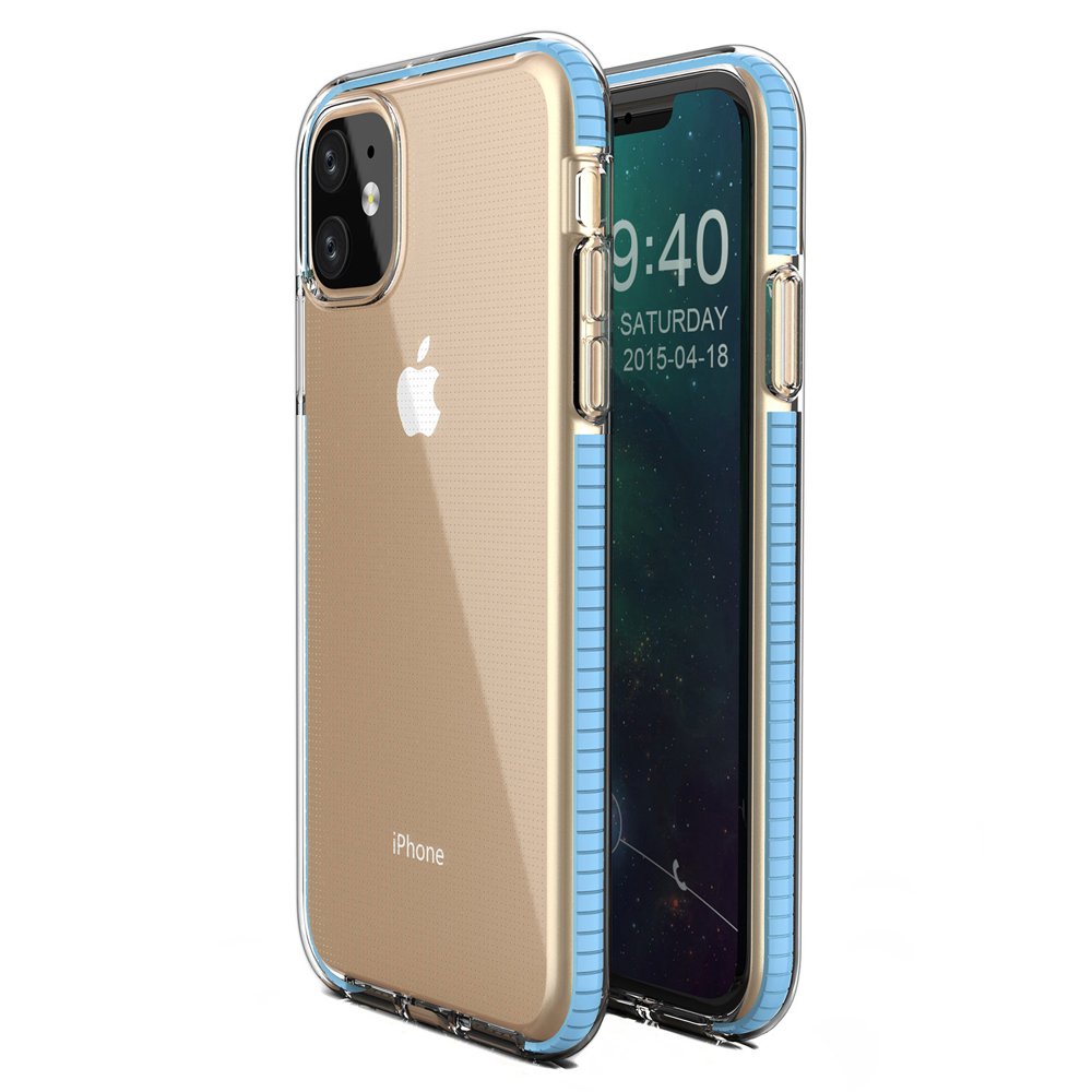 Capa protetora de gel de TPU transparente com moldura colorida para iPhone 11 azul claro