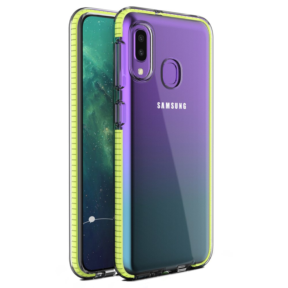 Capa protetora de gel TPU transparente com moldura colorida para Samsung Galaxy A20e amarelo