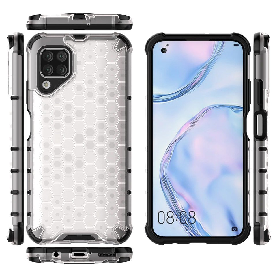Capa de armadura de favo de mel com pára-choque de TPU para Huawei P40 Lite  -  Nova 7i  -  Nova 6 SE transparente
