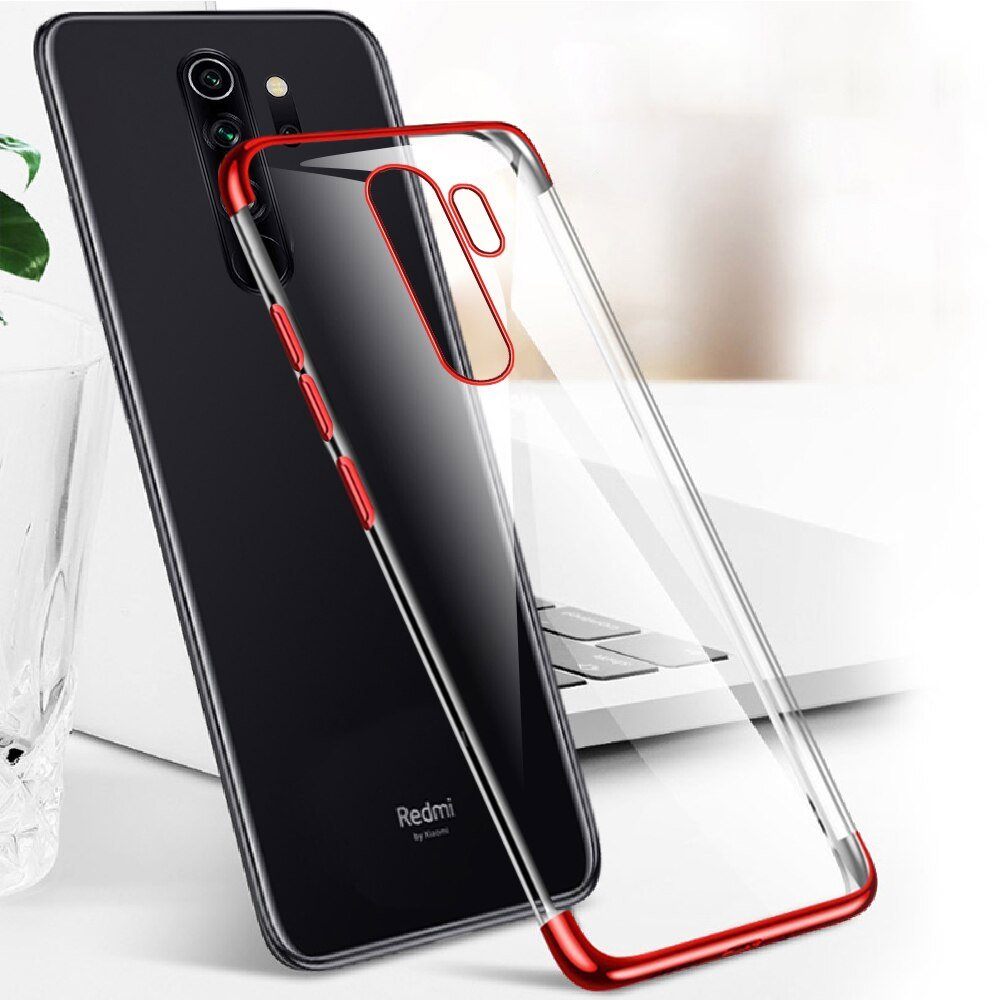 Estojo transparente de gel TPU para moldura de galvanoplastia para Xiaomi Mi 9T  -  Xiaomi Mi 9T Pro vermelho