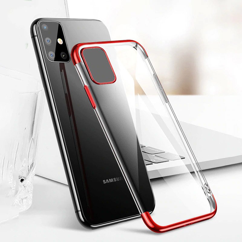 Capa transparente de gel TPU com estrutura de galvanoplastia para Samsung Galaxy A71 vermelho