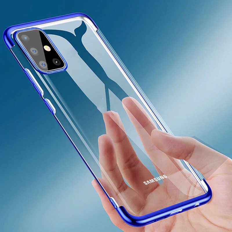 Capa transparente de gel TPU com estrutura de galvanoplastia para Samsung Galaxy A71 preta