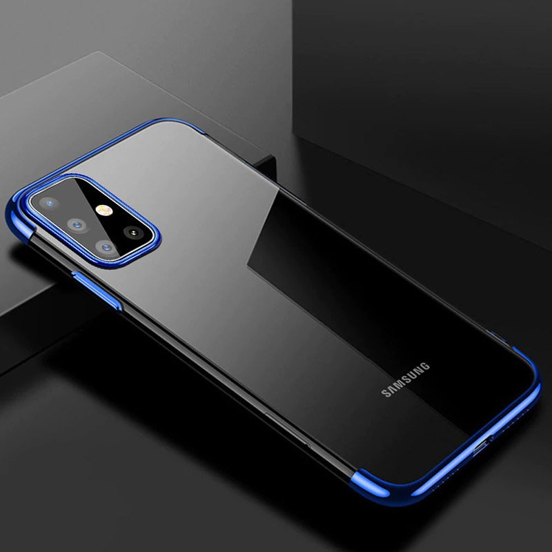 Capa transparente de gel TPU com estrutura de galvanoplastia para Samsung Galaxy A71 preta