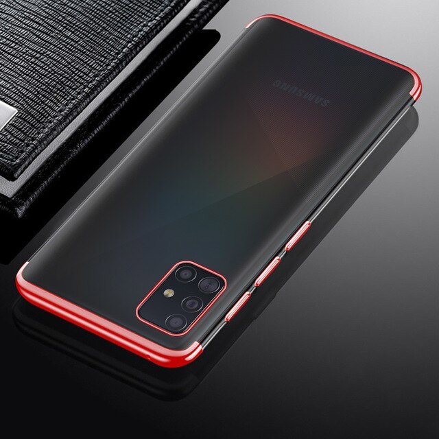 Transparente estojo de gel TPU moldura de galvanoplastia para Samsung Galaxy A51 vermelho