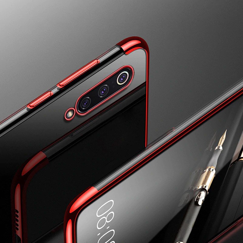 Estojo transparente de gel TPU para moldura de galvanoplastia para Xiaomi Mi 9 Lite  -  Xiaomi Mi CC9 vermelho