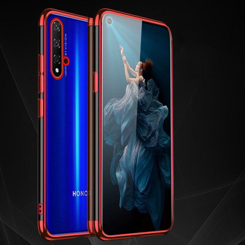 Estojo transparente de gel TPU para moldura de galvanoplastia para Huawei Nova 5T  -  Honor 20  -  Honor 20 Pro  -  Honor 20S preto