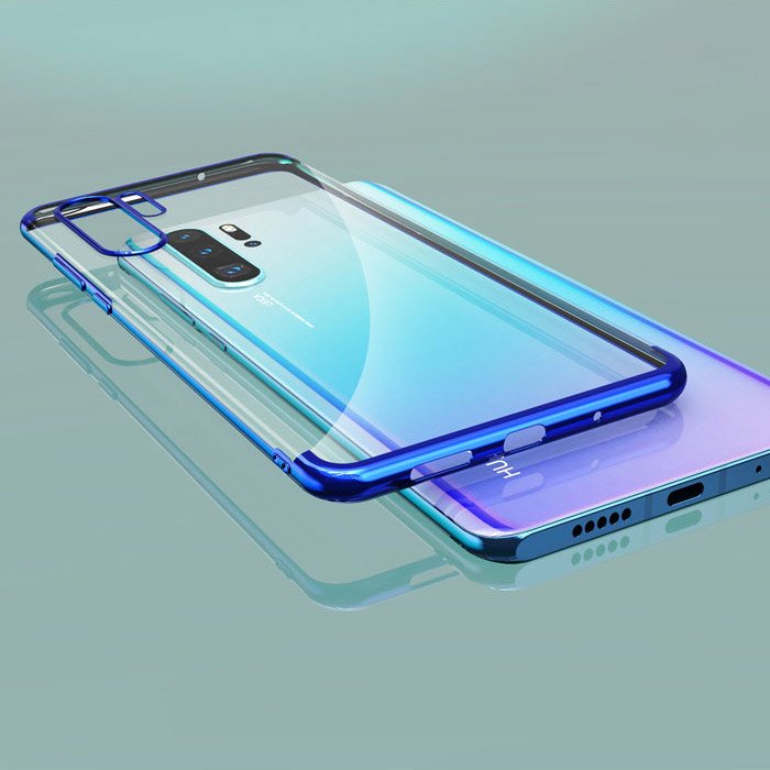 Capa de gel TPU transparente com moldura de galvanoplastia para Huawei Nova 5T  -  Honor 20  -  Honor 20 Pro  -  Honor 20S azul