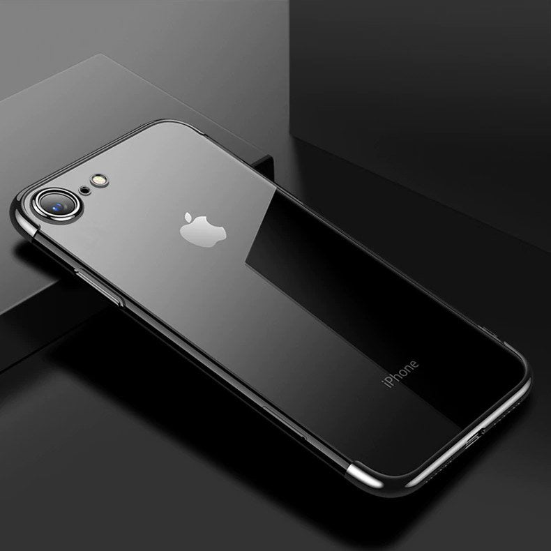 Capa transparente de gel TPU com estrutura de galvanoplastia para iPhone SE 2020  -  iPhone 8  -  iPhone 7 preto