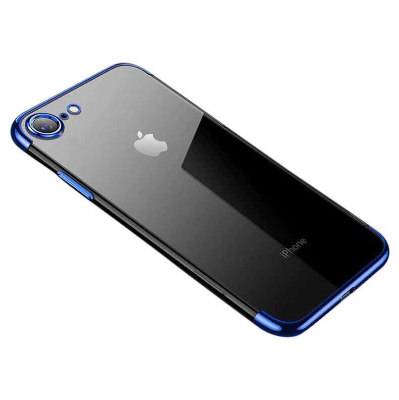 Capa transparente de gel TPU com moldura de galvanoplastia para iPhone SE 2020  -  iPhone 8  -  iPhone 7 azul