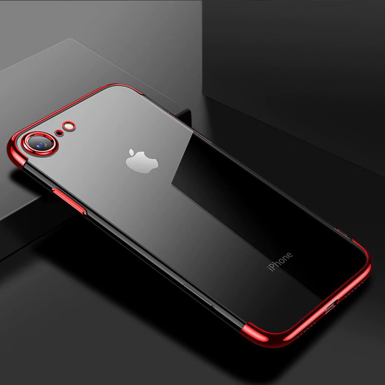 Capa transparente em gel TPU com moldura de galvanoplastia para iPhone SE 2020  -  iPhone 8  -  iPhone 7 vermelho