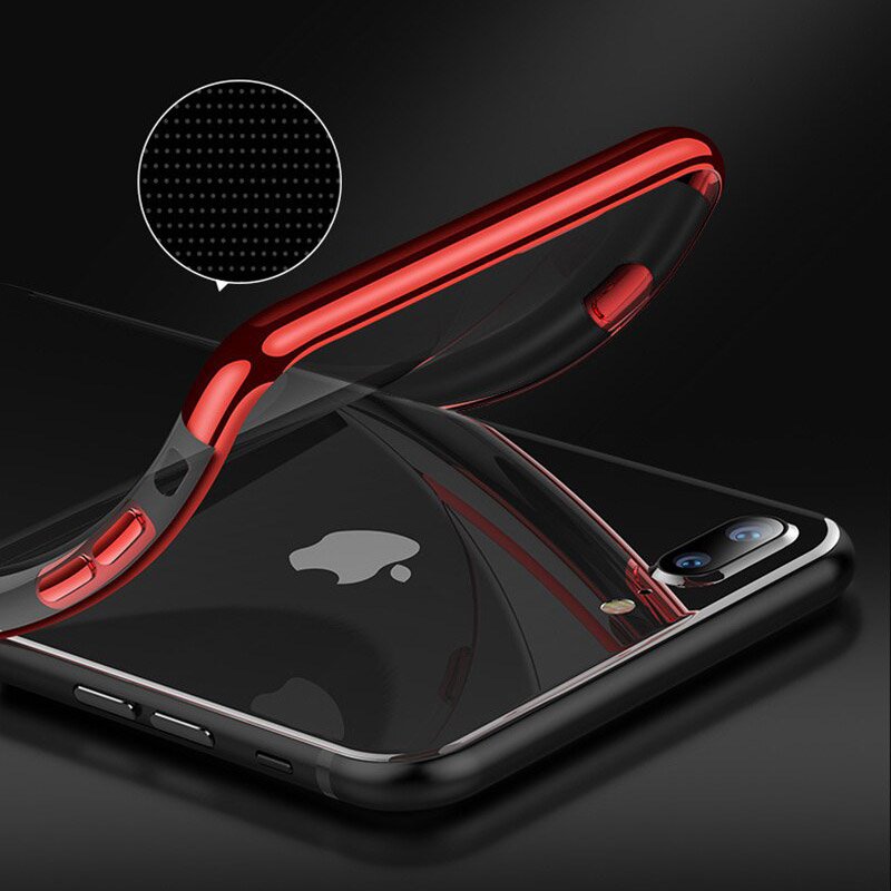 Capa transparente de gel TPU com estrutura de galvanoplastia para iPhone 8 Plus  -  iPhone 7 Plus vermelho