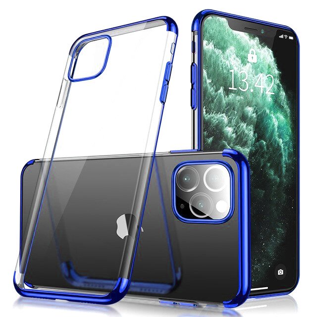 Capa transparente de gel TPU com estrutura de galvanoplastia para iPhone 11 azul