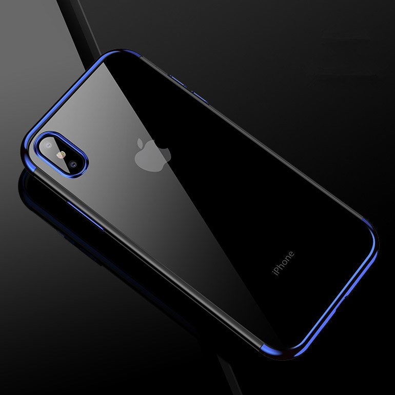 Capa transparente de gel TPU para moldura de galvanoplastia para iPhone XS  -  iPhone X azul